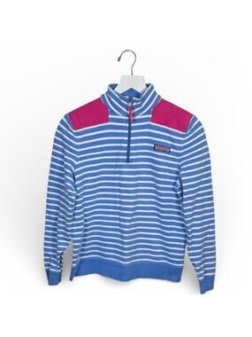 Vineyard Vines Shep Striped Blue Pink Sweatshirt 1/4 Zip Pull Over W2097 Sz S